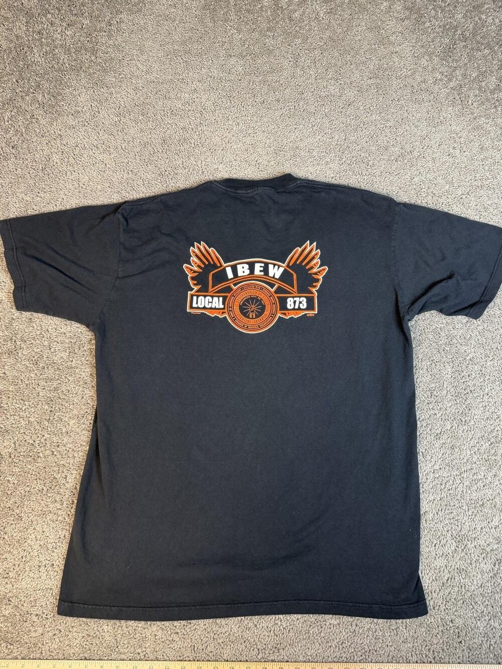 Vintage IBEW Shirt Mens XL Black Local 873 Pocket Graphic Crew Neck Cotton Tee